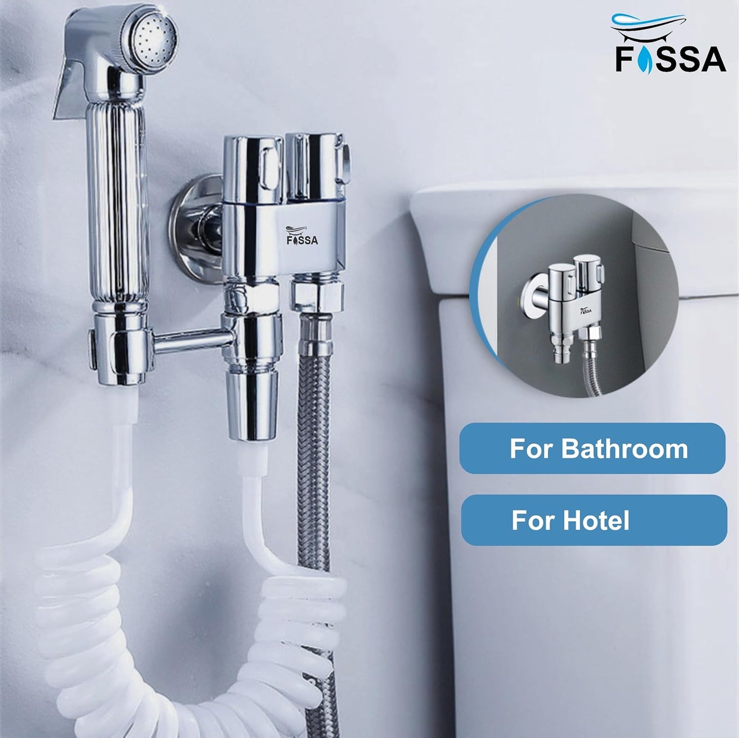 Fossa Brass 2 in 1 Angle Wall Mount Two Out Water Cleaning Sprayer Angle cock with Flange Chrome Finish for Bathroom Wash Basin Toilet (Silver) (Compact | Pack of 2)