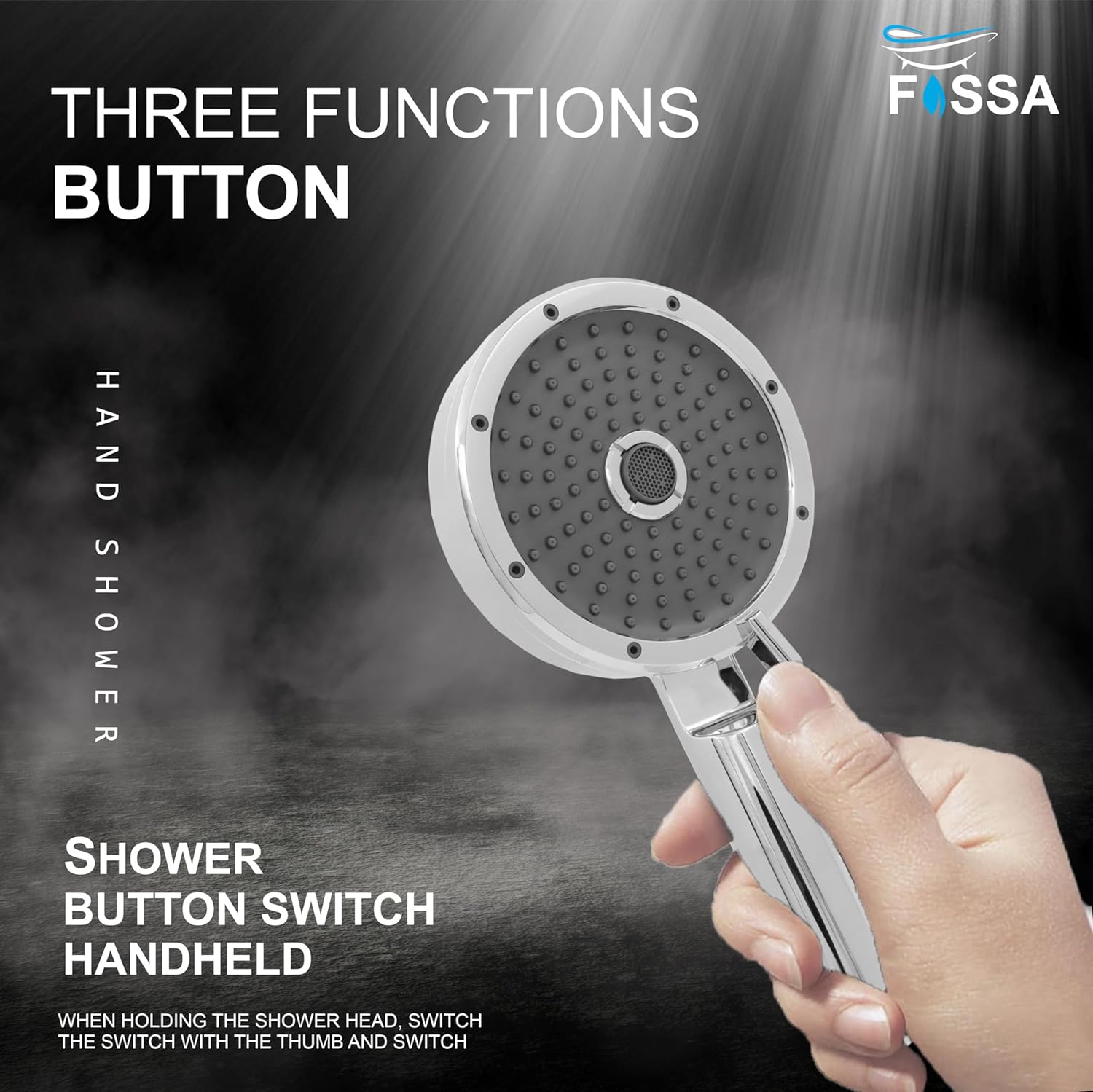 Fossa Wondra Luxury Handheld Shower Head with 3 Spray Setting Modes, Multi-Function, Large Hand Shower with Wall Hook and 1M SS Shower Tube,Handheld Shower for Bathroom (Chrome Finish) No videos