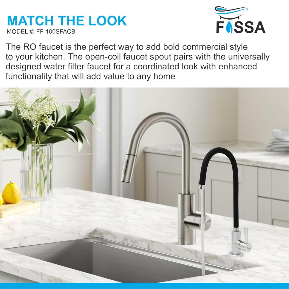 Fossa Stainless Steel RO Tap with Flexible Swivel Spout for Kitchen/Sink/Wash Basin - Matte Finish Black,Water Filter Faucet, 100% Lead-Free Drinking Water Faucet Stainless Steel Body (Black)