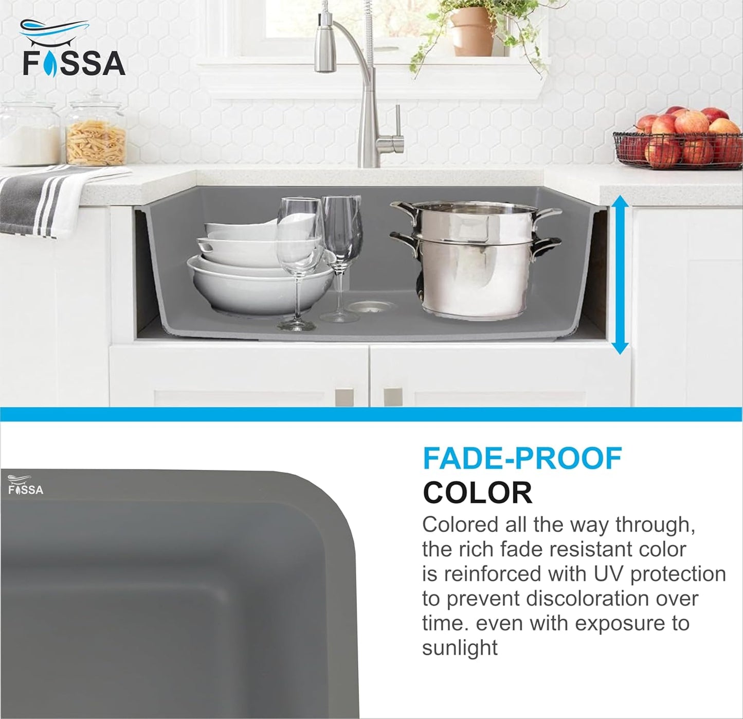 Fossa 31"x19"x09" Inch Granite Quartz Kitchen Sink Single Bowl with Basket, Coupling, Waste Pipe Quartz German Engineered Technology Kitchen Sink Easy-to-Clean Sink (Grey) No videos