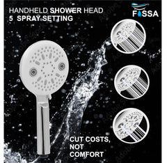 Fossa Panda Luxury Handheld Shower Head with 5 Spray Setting Modes, Multi-Function, Large Hand Shower with Wall Hook and 1M SS Shower Tube,Handheld Shower for Bathroom (Chrome Finish)