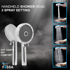 Fossa Wondra Luxury Handheld Shower Head with 3 Spray Setting Modes, Multi-Function, Large Hand Shower with Wall Hook and 1M SS Shower Tube,Handheld Shower for Bathroom (Chrome Finish) No videos