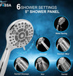 Fossa 5″ High Pressure Hand Shower Head 6-setting - High Flow Even with Low Water Pressure - Hand Held Showerhead Set with 1 Mtr Hose Pipe Stainless Steel (Chrome Finish)