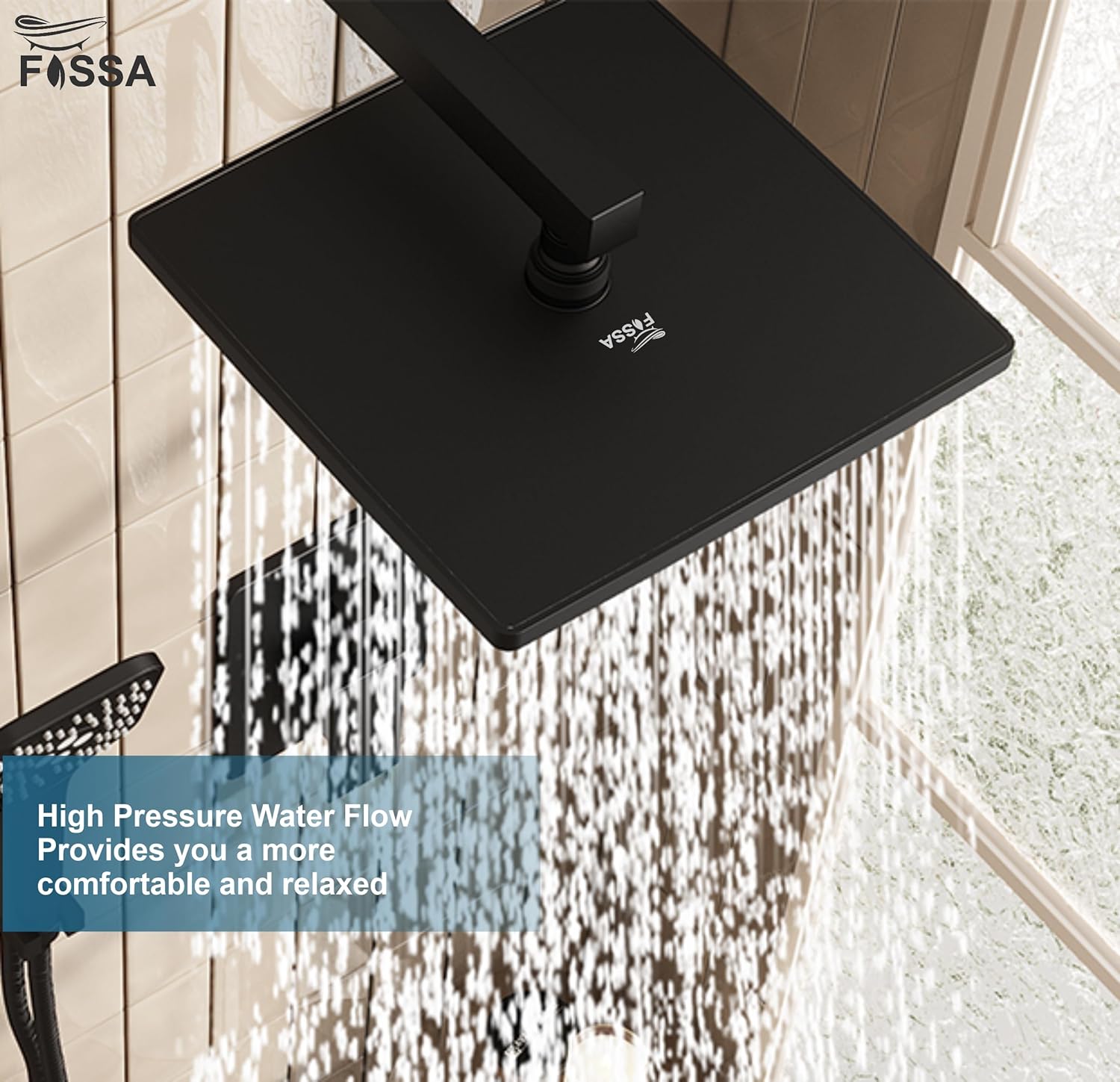 Fossa 8 Inch Rainfall Shower Head 304 Stainless Steel Rain Showers Overhead Wall Mounted (Black)