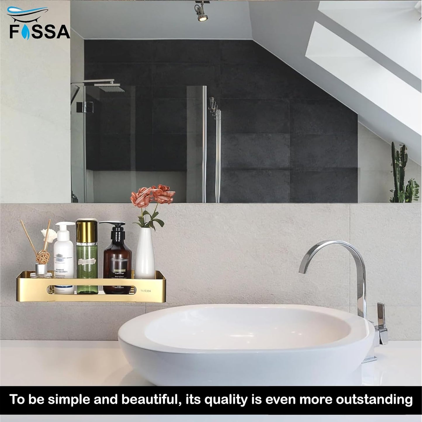 FOSSA Premium Stainless Steel Bathroom Shelf/Kitchen Shelf/Bathroom Shelf and Rack/Wall Storage Shelf/Bathroom Accessories (Gold)