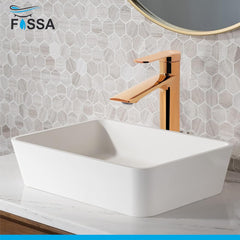 Fossa Olive Extended Body Brass Bathroom Sink Wash Basin Mixer Tap Single Handle Hot & Cold Lavatory Sink Faucet for Living Room & Bathrooms (Rose Gold)