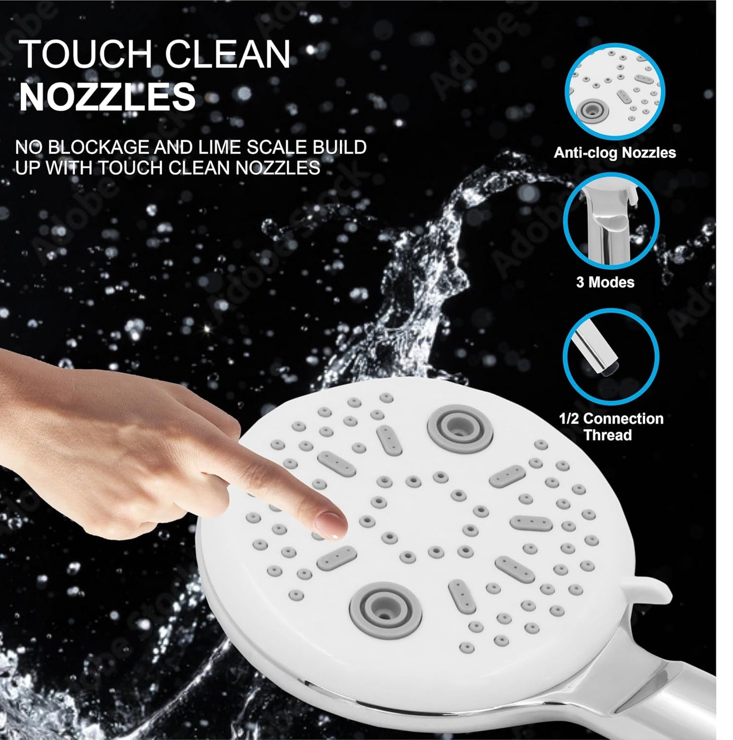 Fossa Panda Luxury Handheld Shower Head with 5 Spray Setting Modes, Multi-Function, Large Hand Shower with Wall Hook and 1M SS Shower Tube,Handheld Shower for Bathroom (Chrome Finish)