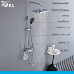 Shower System Thermostatic Shower Faucet Set Wall Mount Rain Shower Combo Set with Piano and Shower Tub Spout, Handheld Sprayer, 10 Inch Rain Shower Head, Bidet Spray, Chrome Finish