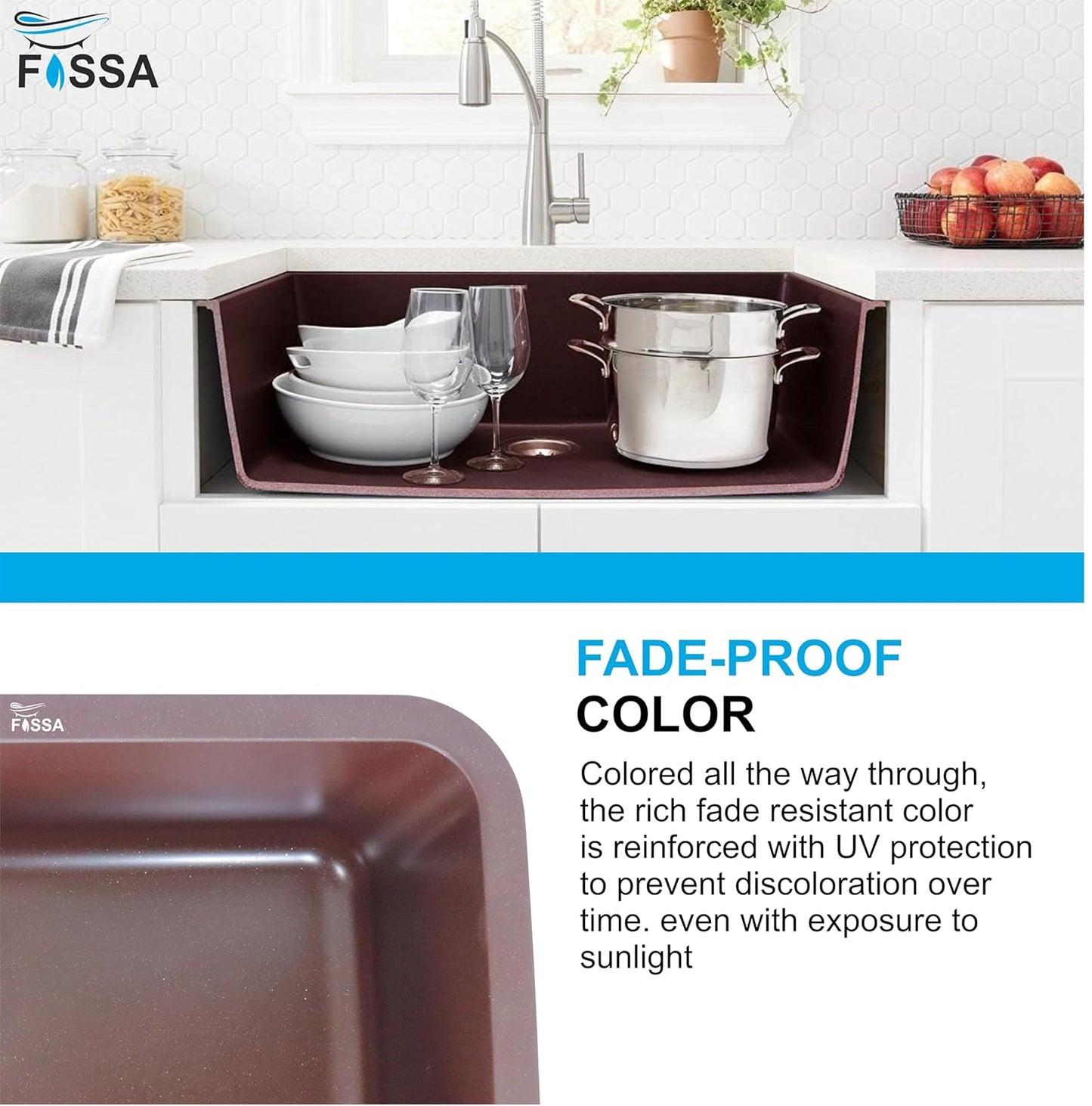 Fossa 31"x19"x09" Inch Granite Quartz Kitchen Sink Single Bowl with Basket, Coupling, Waste Pipe Quartz German Engineered Technology Kitchen Sink Easy-to-Clean Sink (Choco Brown)