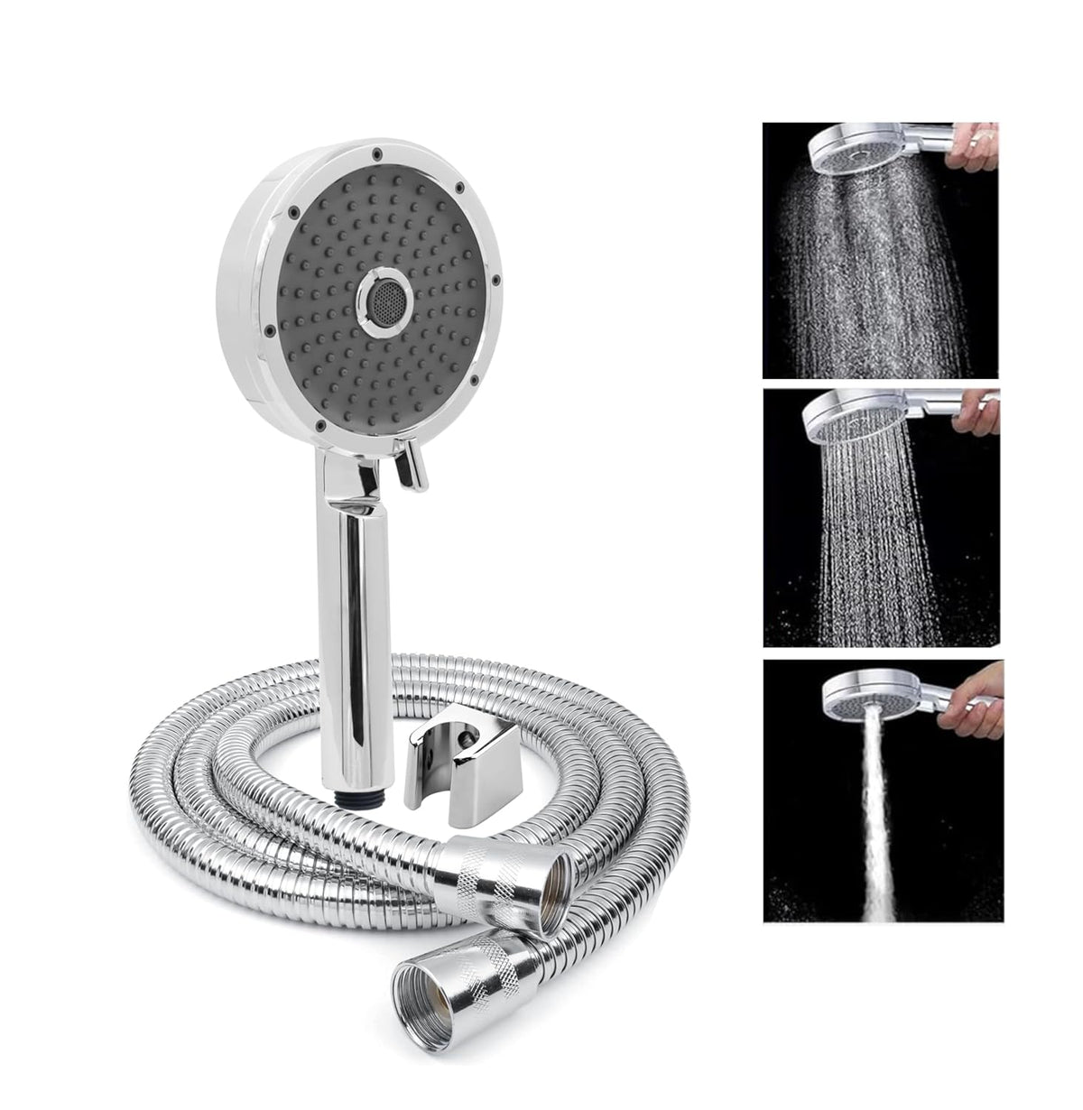 Fossa Wondra Luxury Handheld Shower Head with 3 Spray Setting Modes, Multi-Function, Large Hand Shower with Wall Hook and 1M SS Shower Tube,Handheld Shower for Bathroom (Chrome Finish) No videos