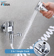 Fossa Brass 2 in 1 Angle Wall Mount Two Out Water Cleaning Sprayer Angle cock with Flange Chrome Finish for Bathroom Wash Basin Toilet (Silver) (Compact | Pack of 2)