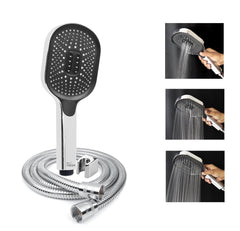 Fossa Thunder Black Luxury Handheld Shower Head with 3 Spray Setting Modes, Multi-Function, Large Hand Shower with Wall Hook and 1M SS Shower Tube,Handheld Shower for Bathroom (Chrome Finish)