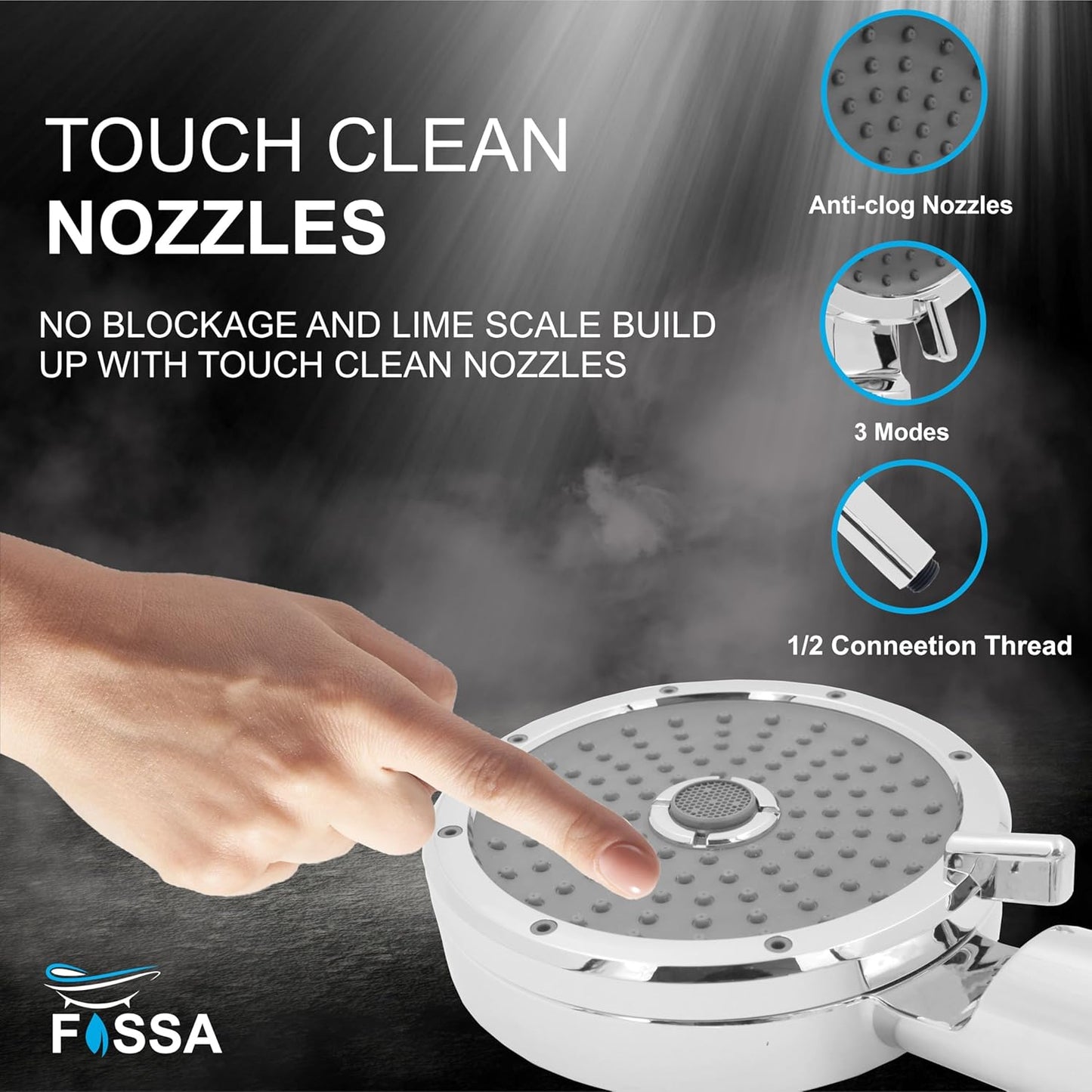 Fossa Wondra Luxury Handheld Shower Head with 3 Spray Setting Modes, Multi-Function, Large Hand Shower with Wall Hook and 1M SS Shower Tube,Handheld Shower for Bathroom (Chrome Finish) No videos