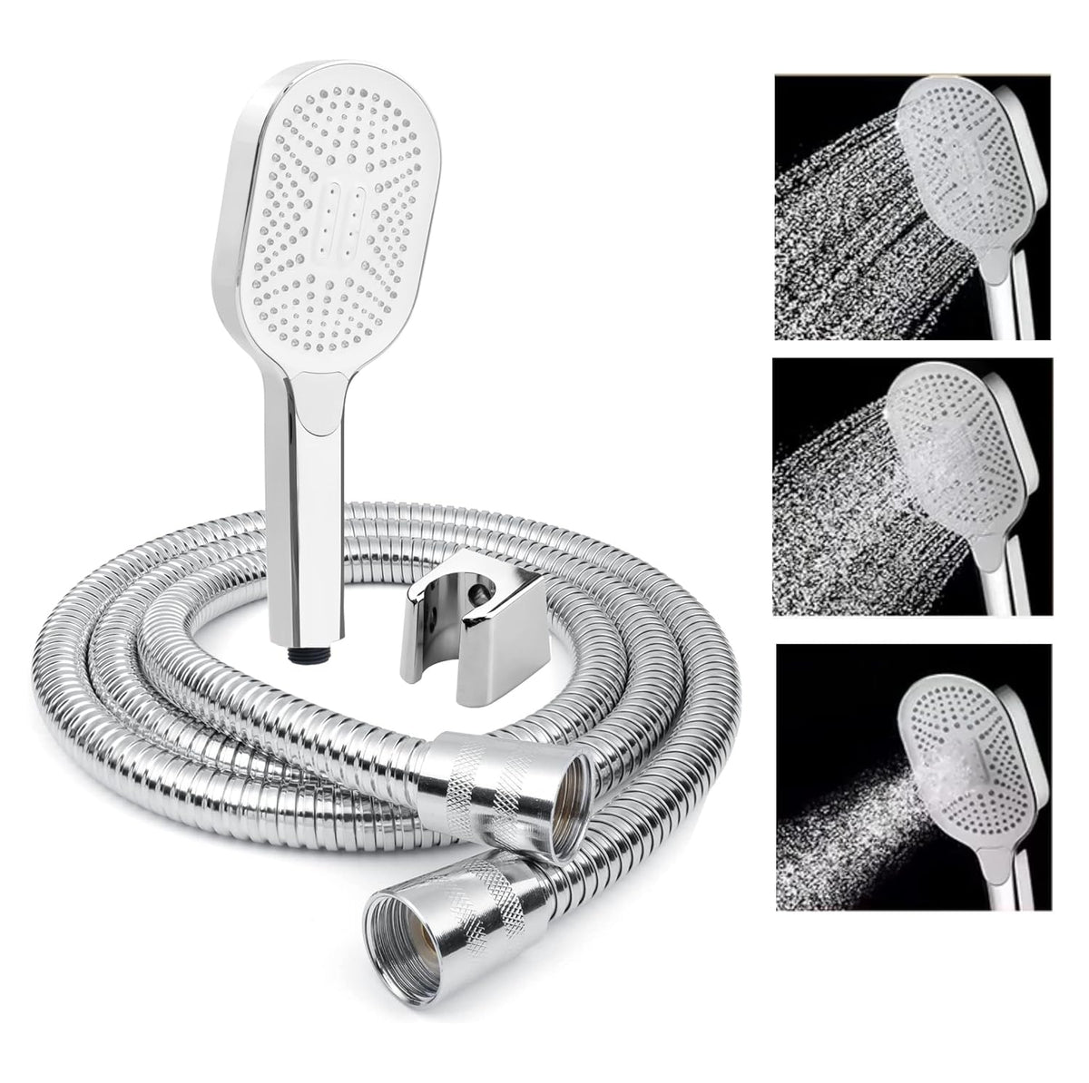 Fossa Thunder White Luxury Handheld Shower Head with 3 Spray Setting Modes, Multi-Function, Large Hand Shower with Wall Hook and 1M SS Shower Tube,Handheld Shower for Bathroom (Chrome Finish)