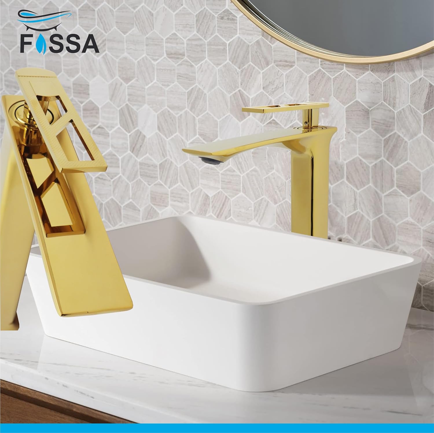 Fossa Classy Extended Body Brass Bathroom Sink Wash Basin Mixer Tap Single Handle Hot & Cold Lavatory Sink Faucet for Living Room & Bathrooms (Gold)