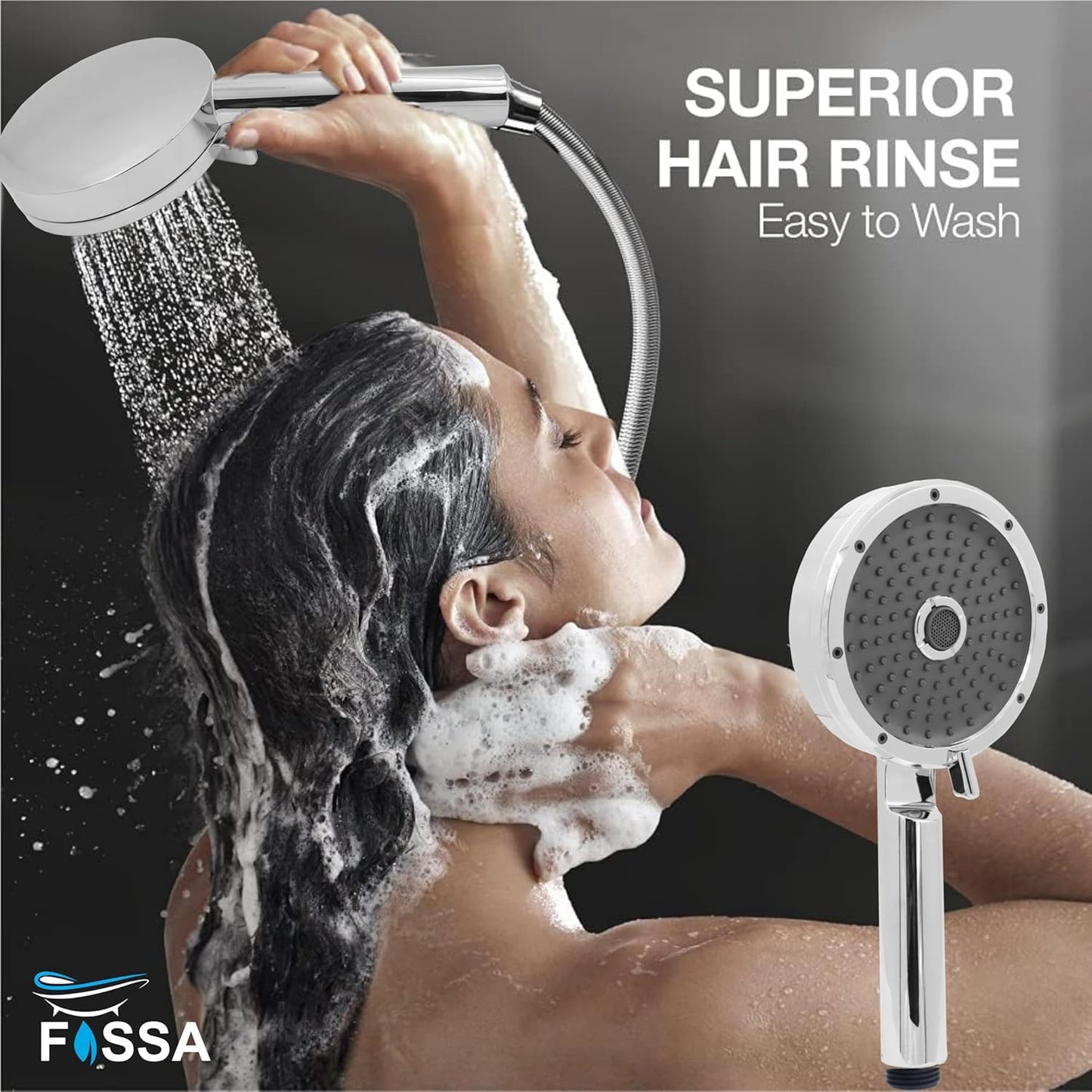 Fossa Wondra Luxury Handheld Shower Head with 3 Spray Setting Modes, Multi-Function, Large Hand Shower with Wall Hook and 1M SS Shower Tube,Handheld Shower for Bathroom (Chrome Finish) No videos