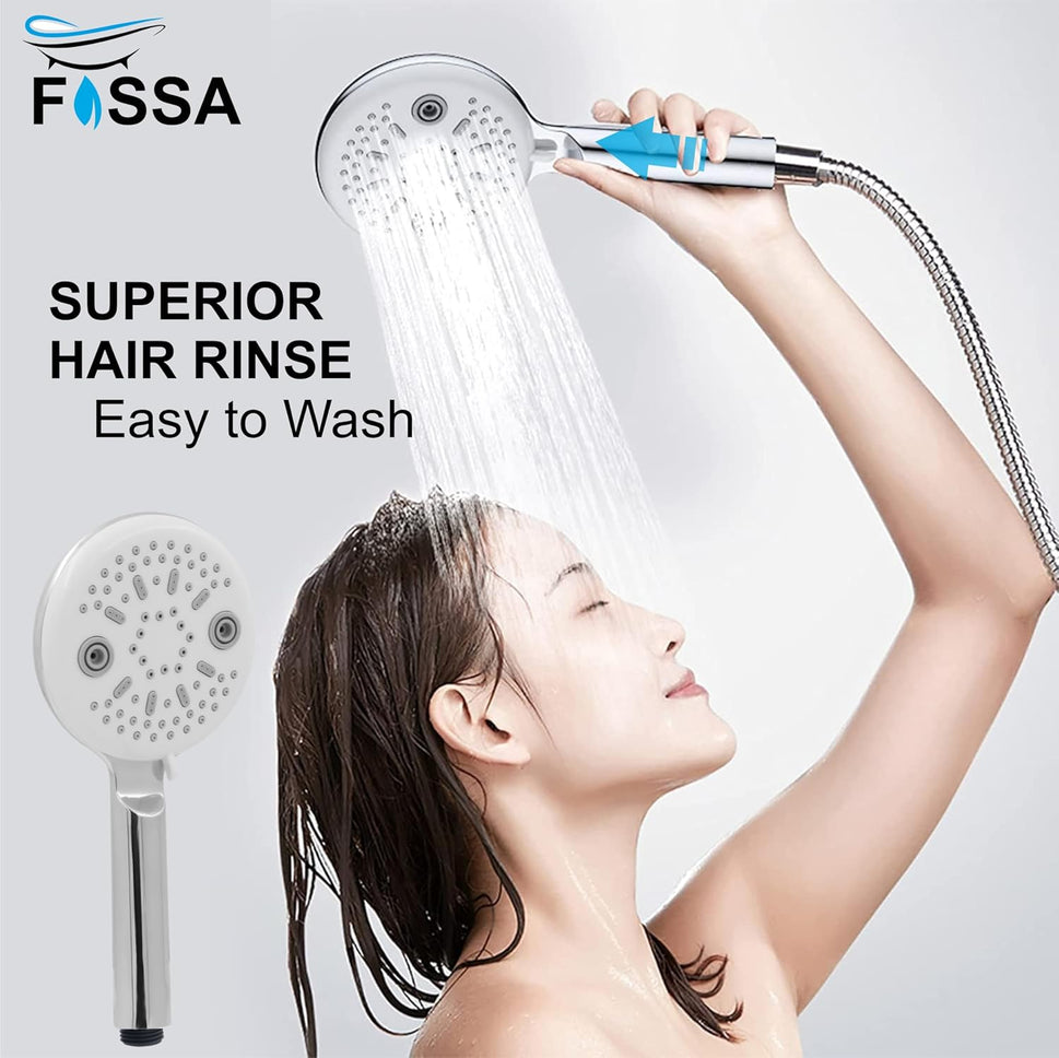 Fossa Panda Luxury Handheld Shower Head with 5 Spray Setting Modes, Multi-Function, Large Hand Shower with Wall Hook and 1M SS Shower Tube,Handheld Shower for Bathroom (Chrome Finish)