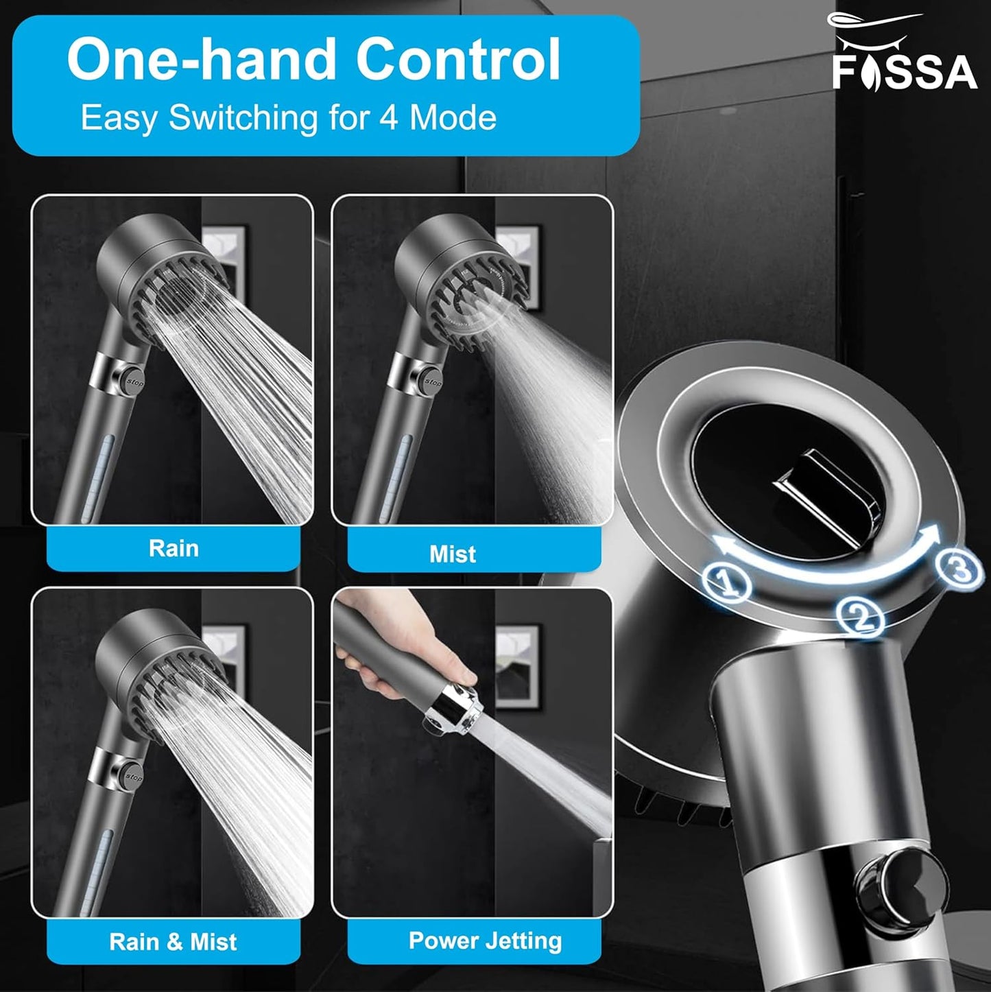 Fossa Snow 2 in 1 Handheld Shower Set with Filter, 3 -Gear Spray High Pressure Shower Head, Hard Water Softener for Shower, High Pressure Hand Shower Head for Bathroom with Pause Switch