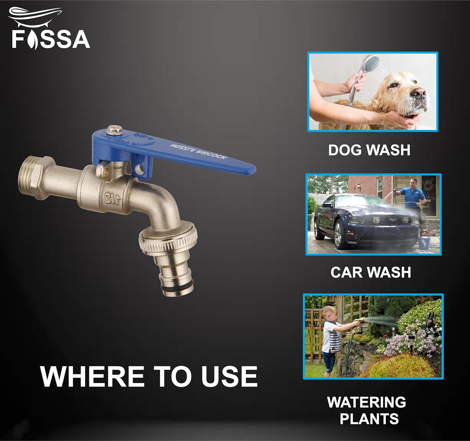 Fossa Nozzle Cock for Bathroom | Washing Machine Tap for Inlet Pipe/Hose | Garden Pipe Tap | Easy Hose Connect Tap | Laundry Dishwasher Hose Connect