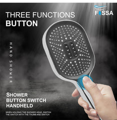 Fossa Thunder Black Luxury Handheld Shower Head with 3 Spray Setting Modes, Multi-Function, Large Hand Shower with Wall Hook and 1M SS Shower Tube,Handheld Shower for Bathroom (Chrome Finish)