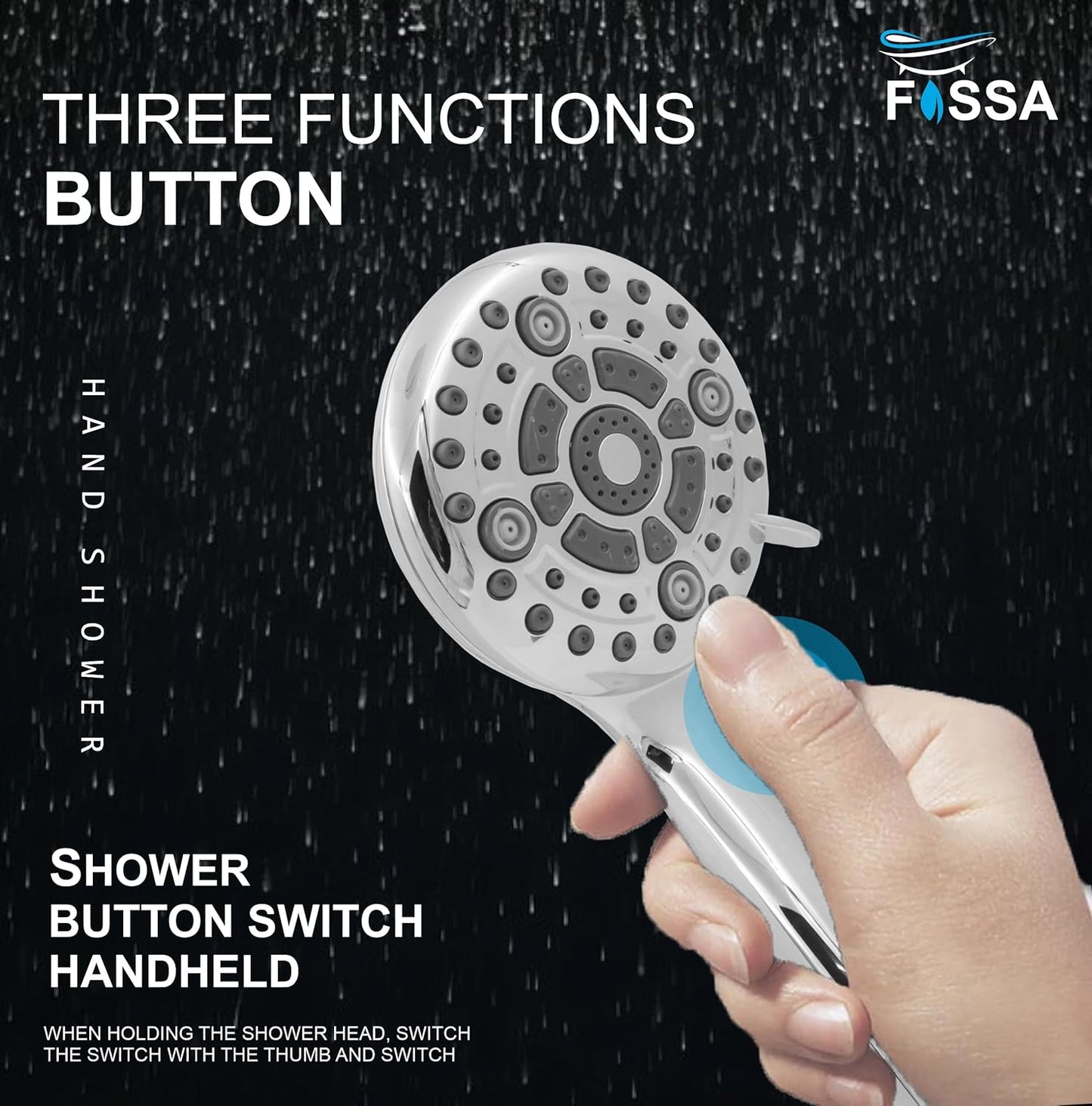 Fossa 5″ High Pressure Hand Shower Head 6-setting - High Flow Even with Low Water Pressure - Hand Held Showerhead Set with 1 Mtr Hose Pipe Stainless Steel (Chrome Finish)