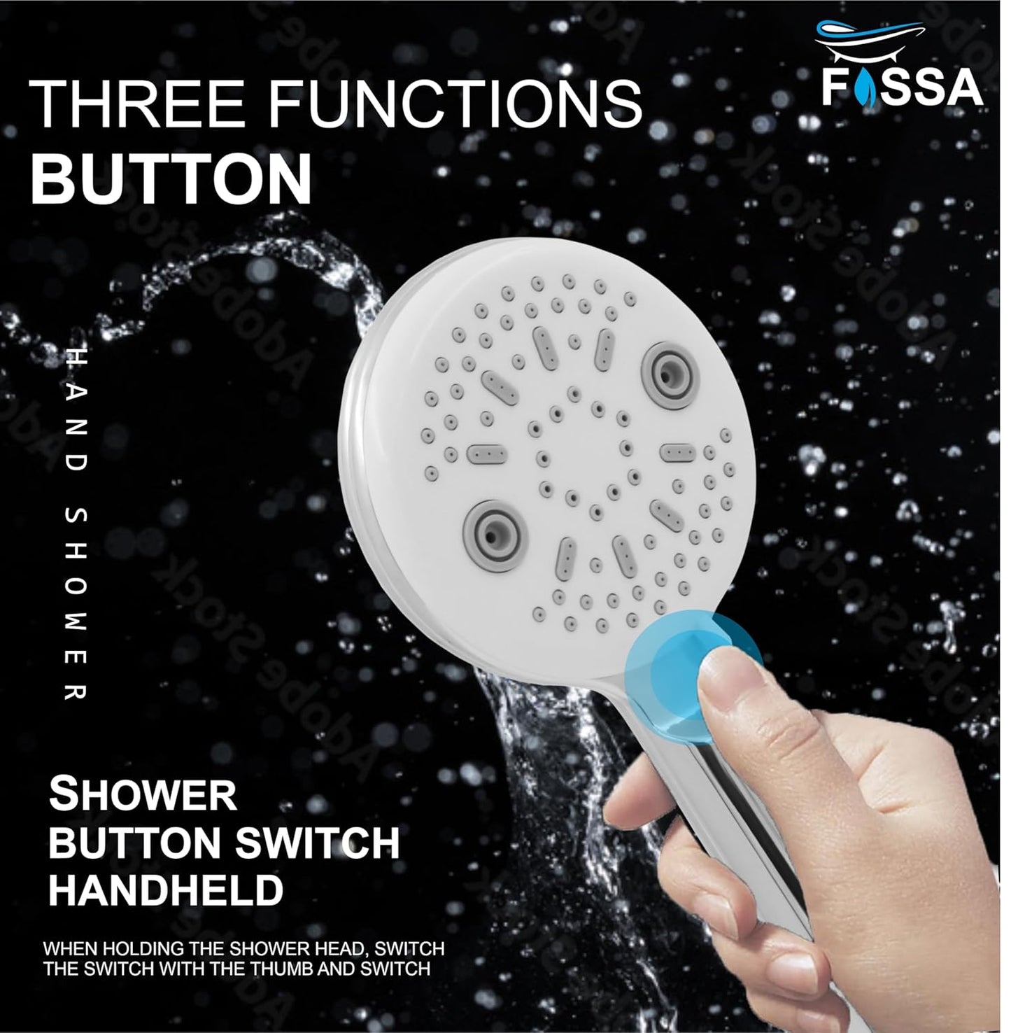 Fossa Panda Luxury Handheld Shower Head with 5 Spray Setting Modes, Multi-Function, Large Hand Shower with Wall Hook and 1M SS Shower Tube,Handheld Shower for Bathroom (Chrome Finish)