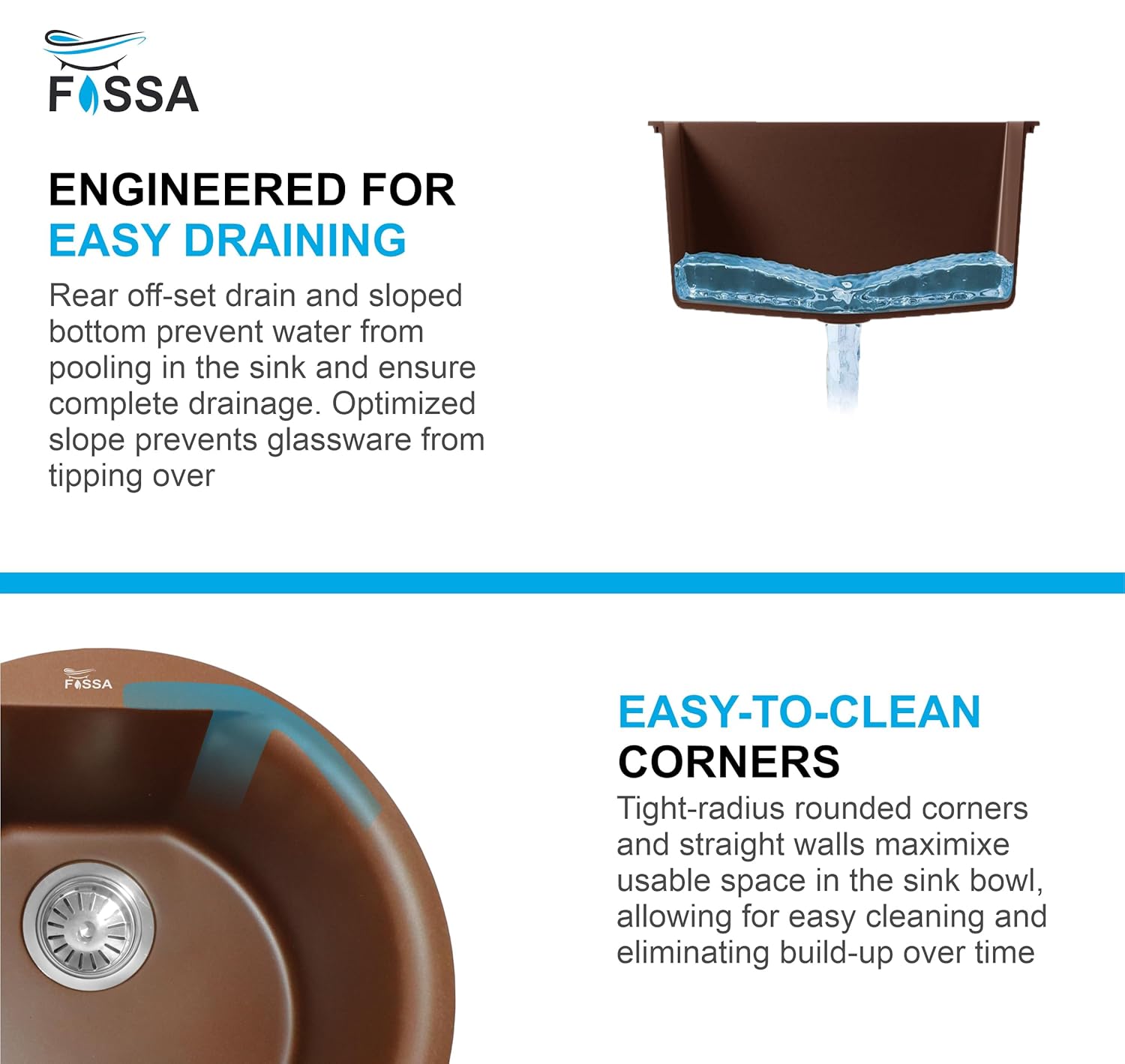 Fossa 18"x18"x08" Inch Round Bar Sink, Single Bowl Kitchen Sinks, Quartz German Engineered Technology Kitchen Sink Easy-to-Clean Sink for Outdoor Indoor Catering Restaurant Hospital (Brown)