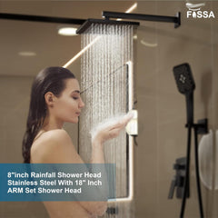 Fossa 8 Inch Rainfall Shower Head 304 Stainless Steel Rain Showers Overhead Wall Mounted (Black)