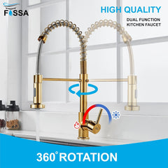 Fossa Kitchen Taps, Kitchen Sink Mixer Tap with Pull Down Sprayer, Kitchen Mixer Taps 1 Hole, 360°Swivel Spring Kitchen Faucet Single Handle Lever, 2 Spray...