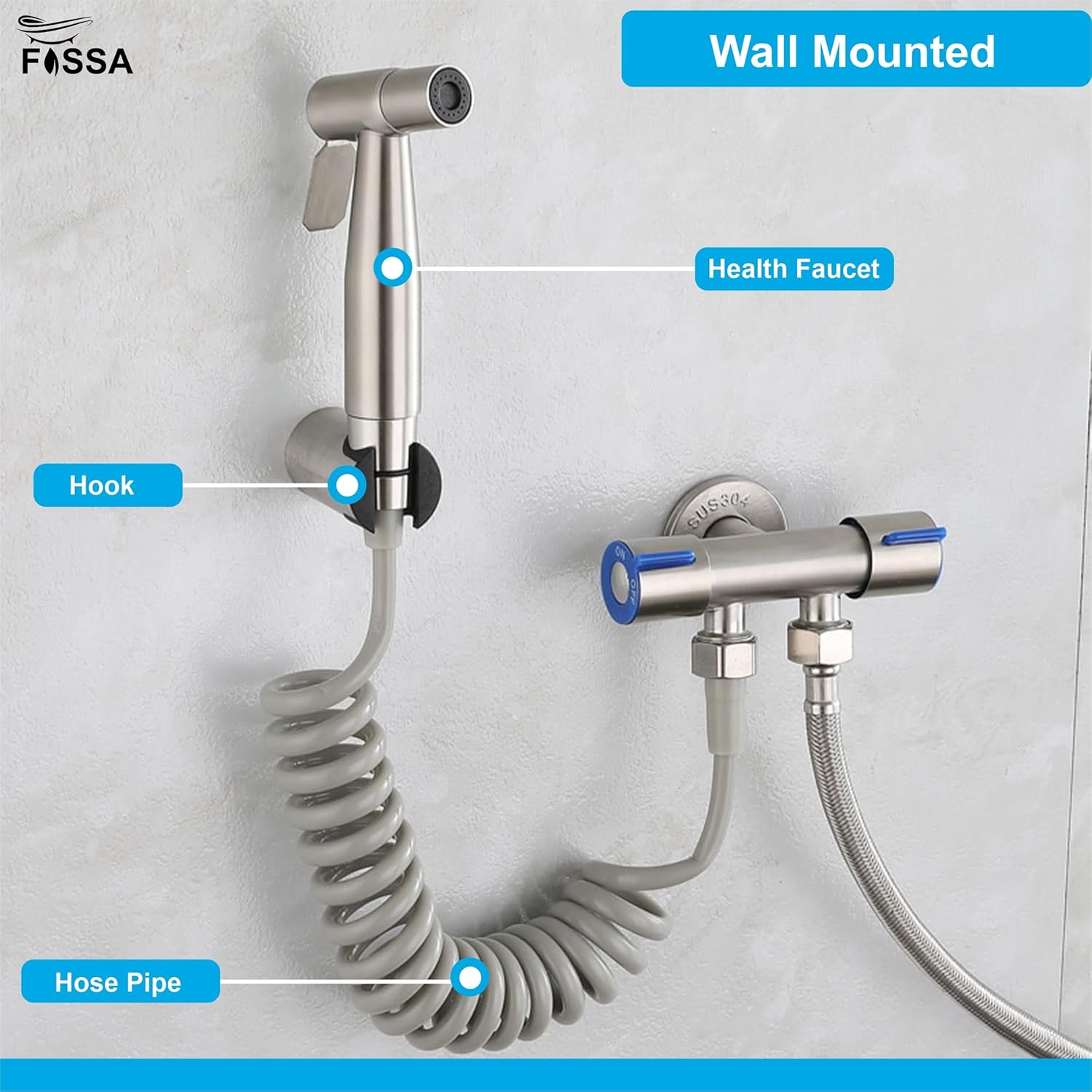 Fossa Hand Held Bidet Sprayer Premium Stainless Steel Sprayer - Health Faucet for Toilet, with 1 Mtr Spring Flexible Shower Hose Pipe,Hook (Black) (Copy)