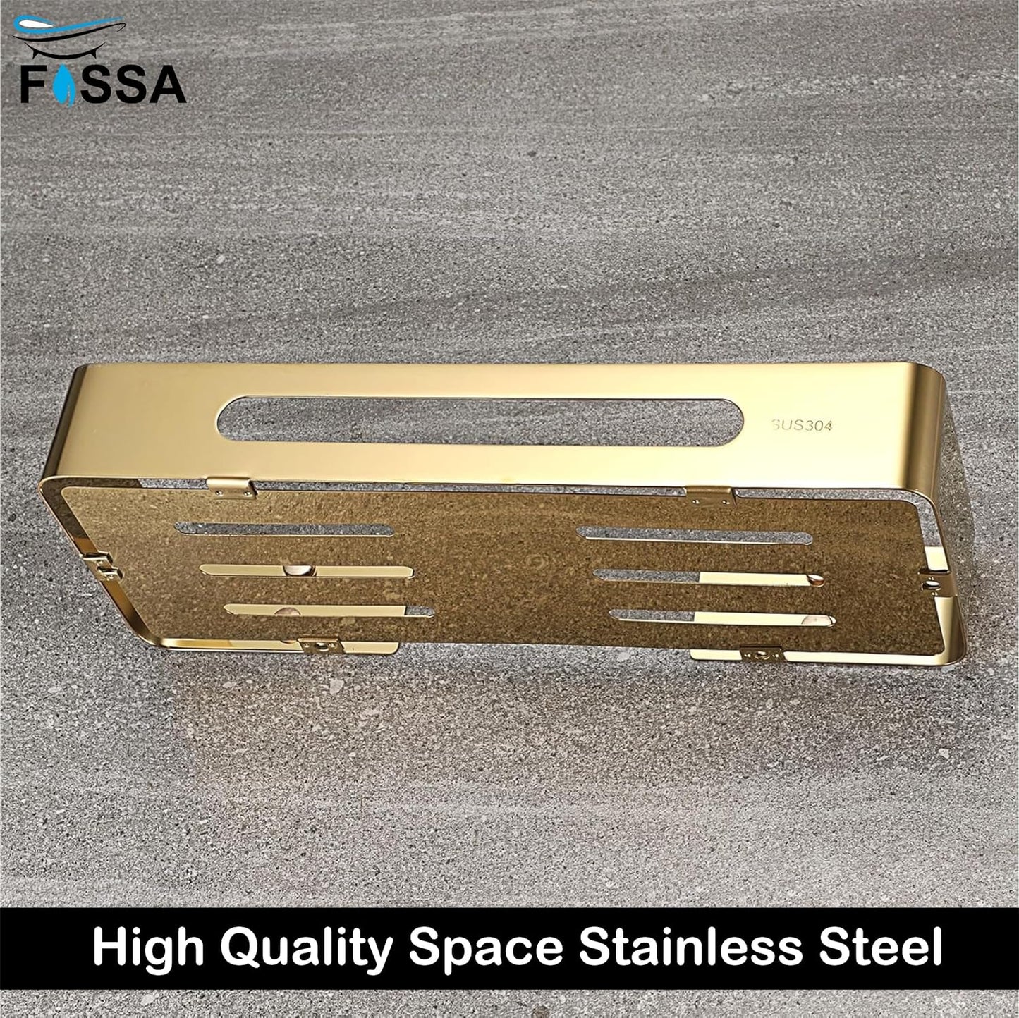 FOSSA Premium Stainless Steel Bathroom Shelf/Kitchen Shelf/Bathroom Shelf and Rack/Wall Storage Shelf/Bathroom Accessories (Gold) 3pc Set