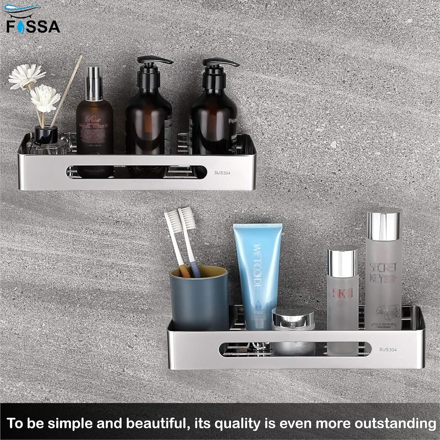 FOSSA Premium Stainless Steel Bathroom Shelf/Kitchen Shelf/Bathroom Shelf and Rack/Wall Storage Shelf/Bathroom Accessories (Silver) 2 Set