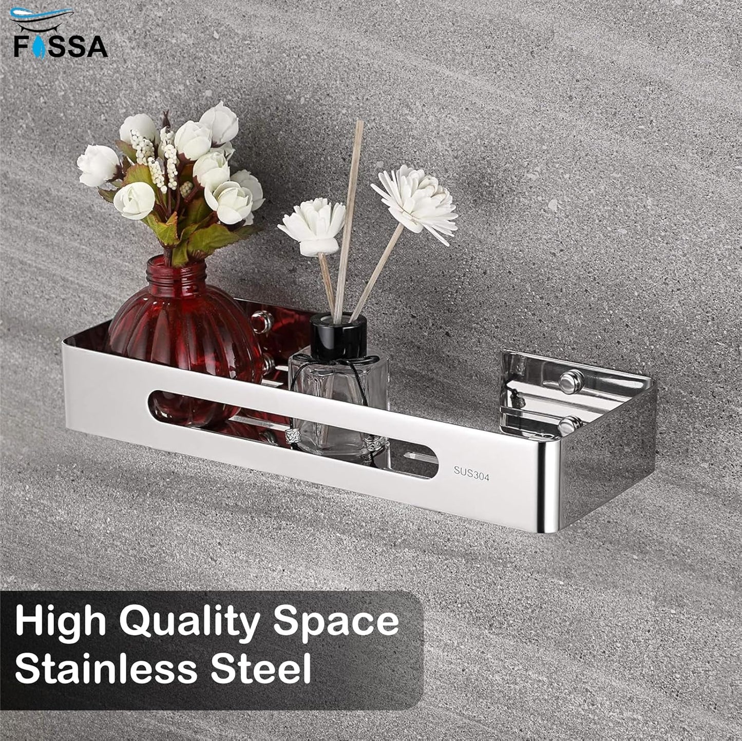 FOSSA Premium Stainless Steel Bathroom Shelf/Kitchen Shelf/Bathroom Shelf and Rack/Wall Storage Shelf/Bathroom Accessories (Silver)