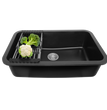 Fossa 30"x18"x09" Inch Granite Quartz Kitchen Sink Single Bowl with Basket, Coupling, Waste Pipe Quartz German Engineered Technology Kitchen Sink Easy-to-Clean Sink (Black)