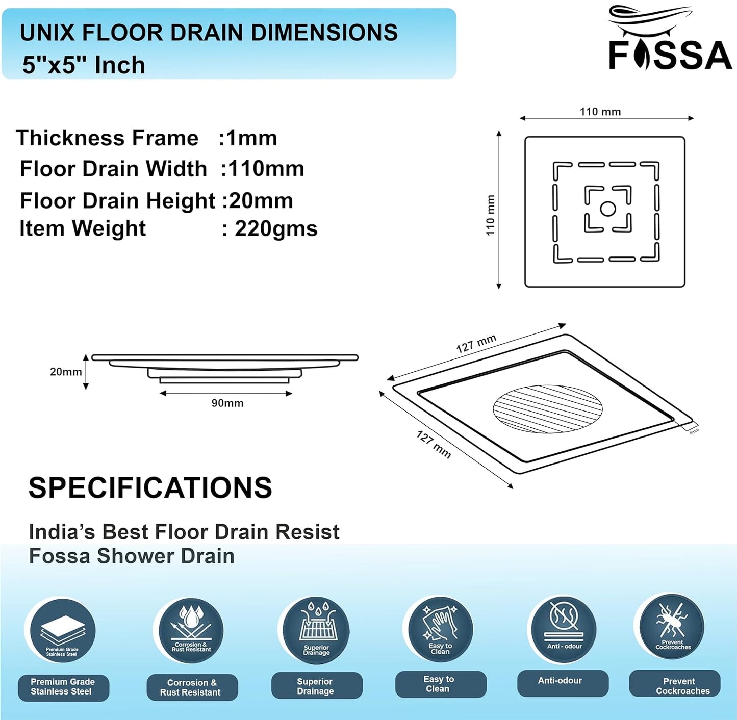 Dimension of square floor drain 