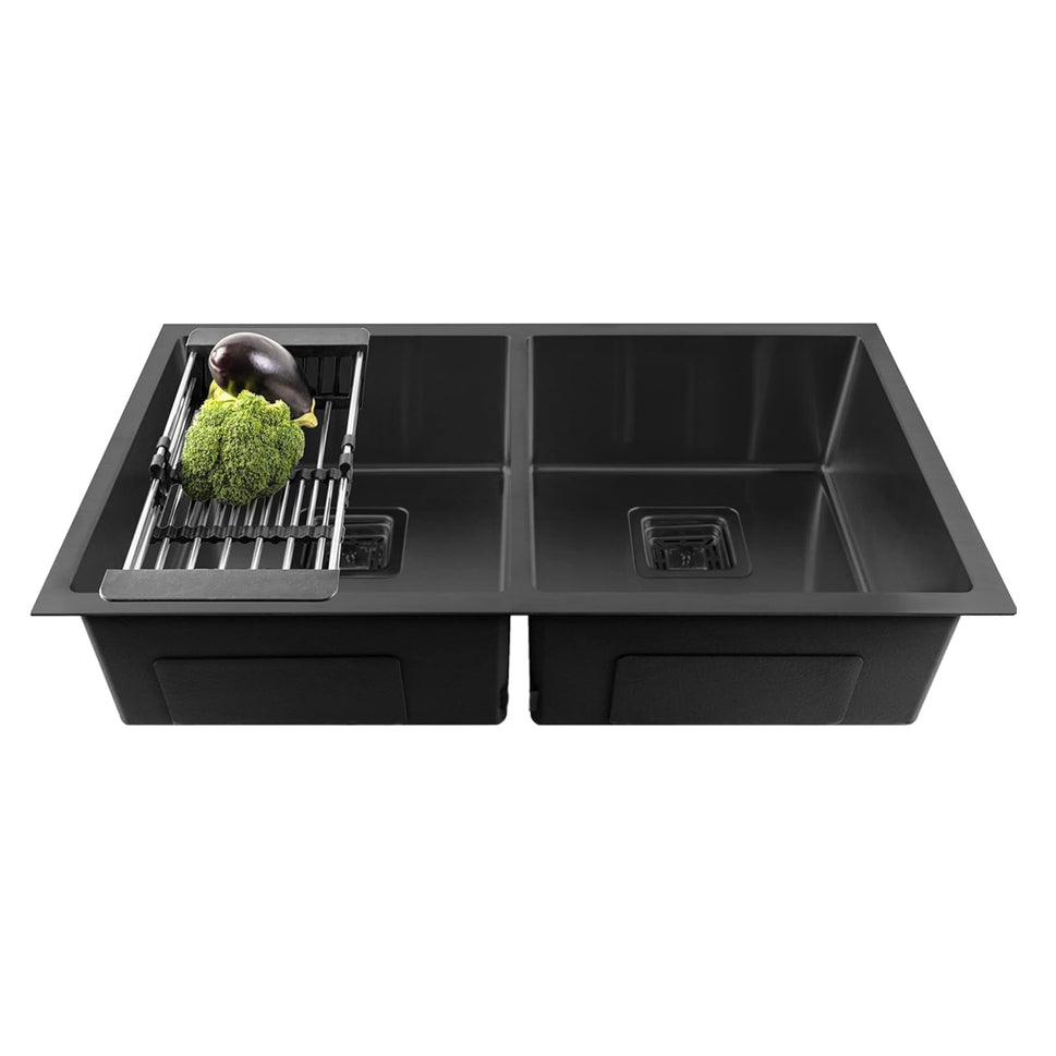 Fossa 37"x18"x10" Inch Double Bowl Honeycomb Embossed Kitchen Sink with Nano Coating (Black )