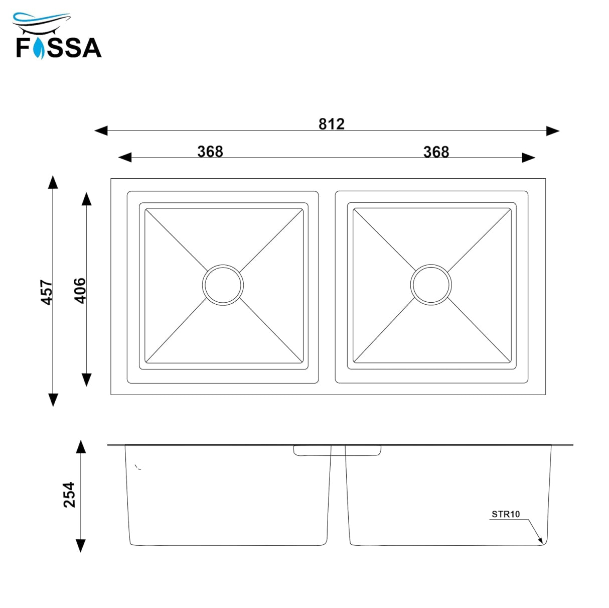 Fossa Premium Stainless Steel Handmade Double Bowl 32"x18"x10 Kitchen Sink Matte Finish Included Strainer-Basket,Sink Coupling,Waste Pipe