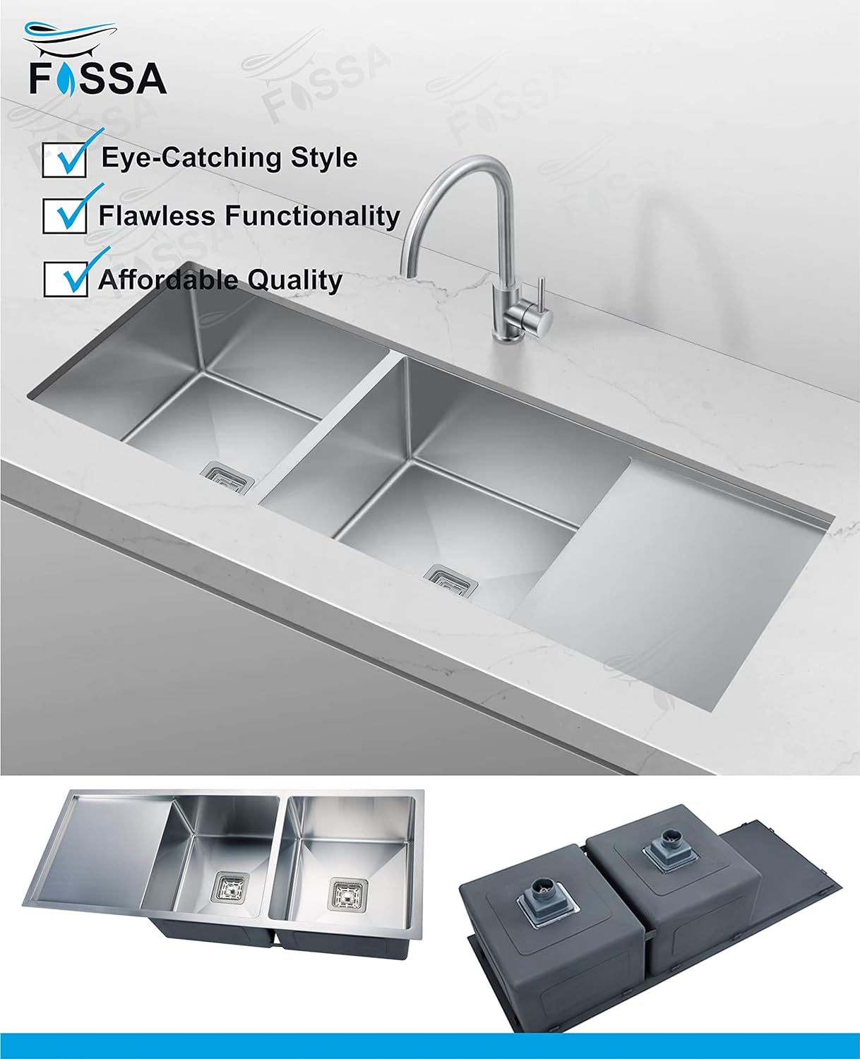 Double Bowl drain board kitchen sink 