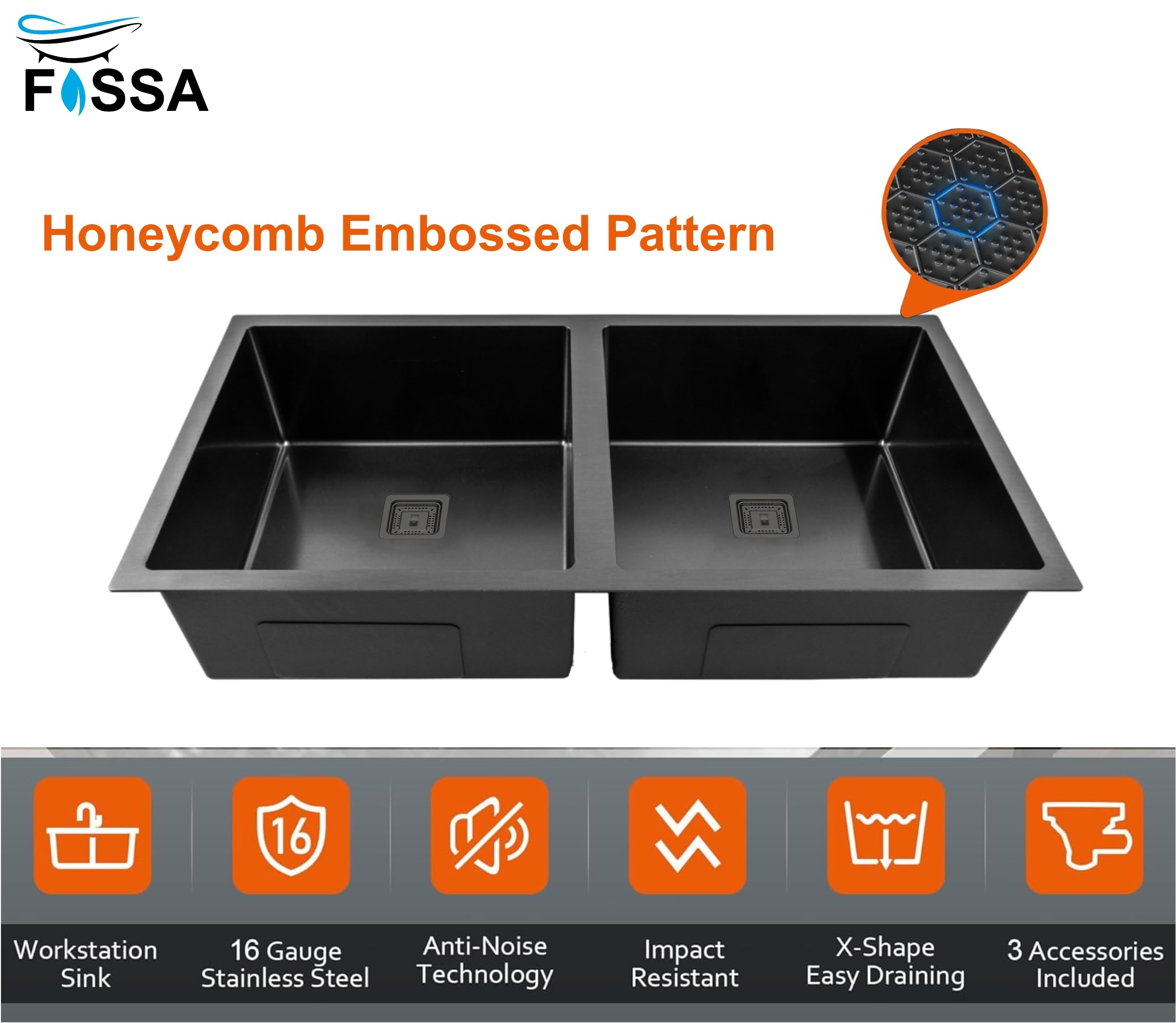 Double bowl honeycomb kitchen sink 