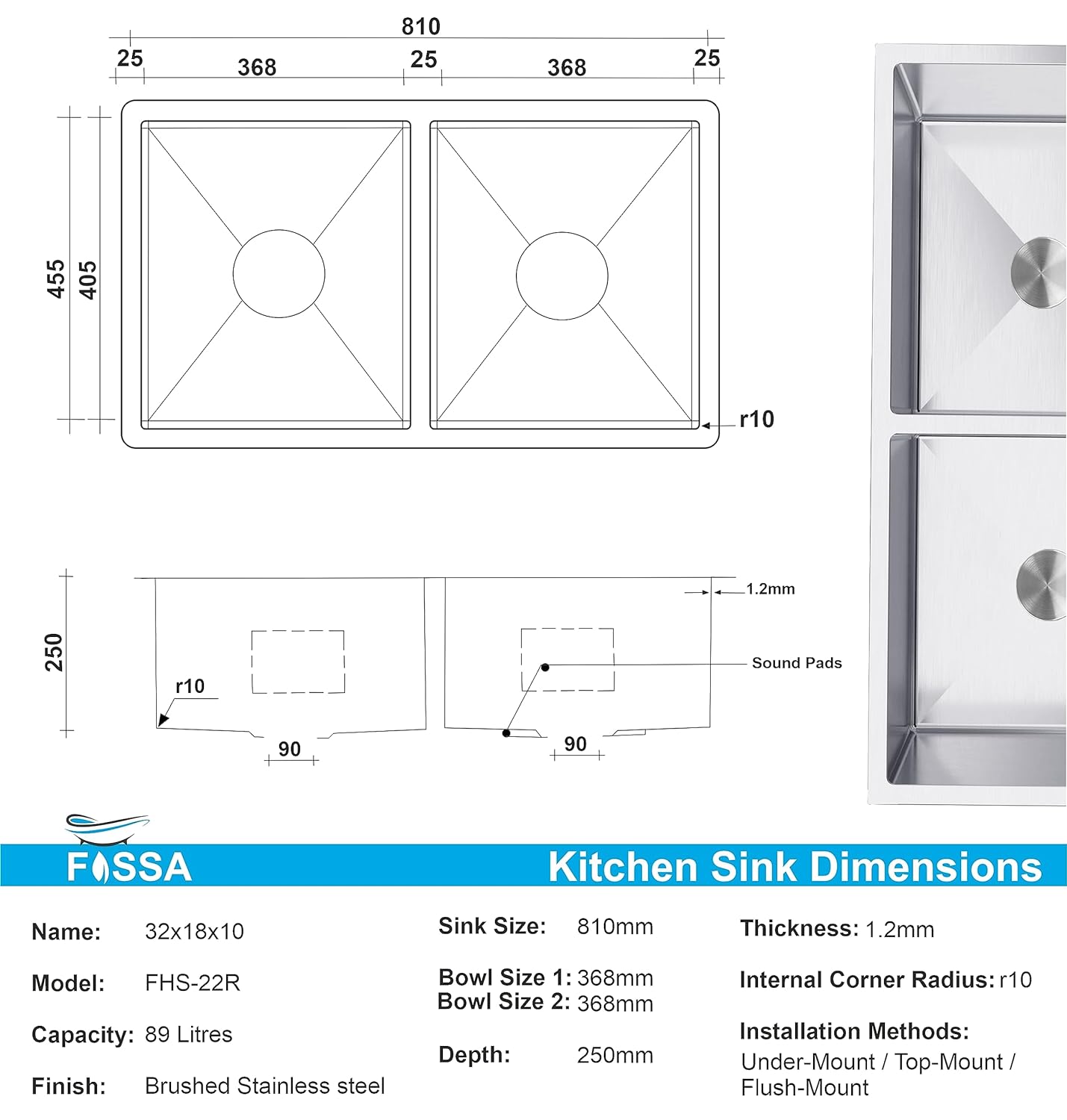 Double bowl round kitchen sink 