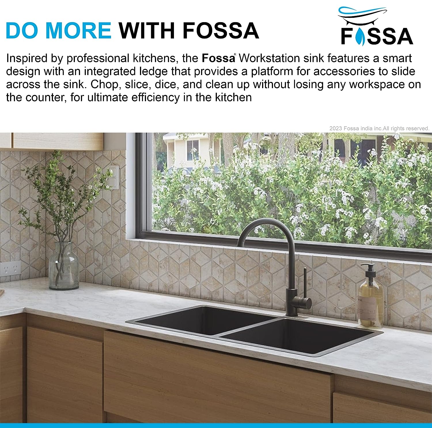 FOSSA 37"x18"x10" Double Bowl Premium Stainless Steel Handmade Kitchen Sink Black Fossa Home