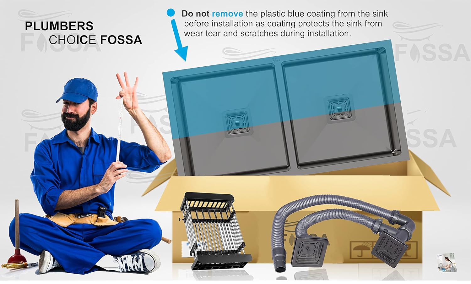 FOSSA 37"x18"x10" Double Bowl SS-304 Grade Stainless Steel Handmade Kitchen Sink Black Fossa Home