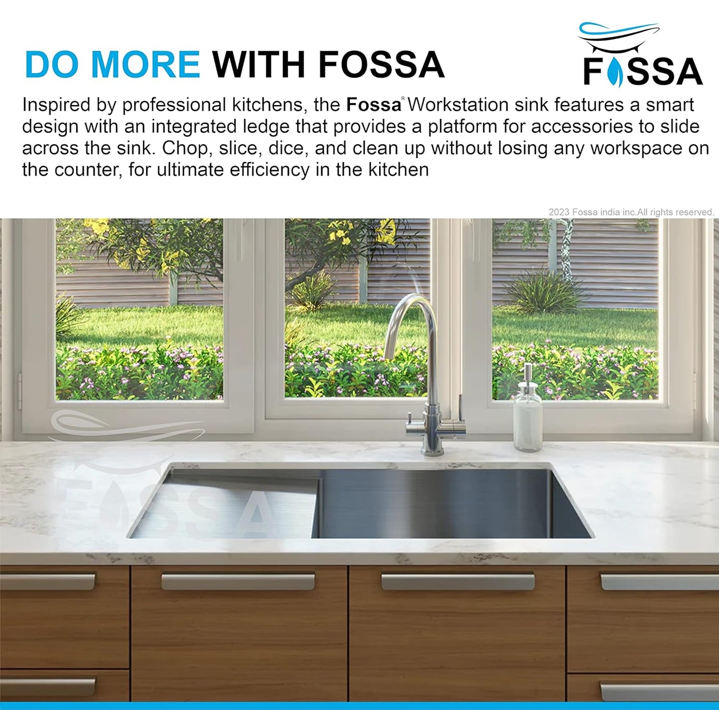 FOSSA 37"x18"x10" Single Bowl With Drain Board 304 Grade Handmade Kitchen Sink Silver Fossa Home