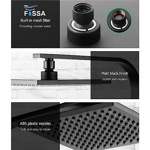 FOSSA 8'' Rain Shower Head Taps Square High Pressure Wall Arm DIY Black - Fossa Home 