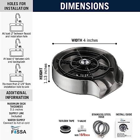 FOSSA Automatic Glass Rinser - Powerful Cup Washer for Kitchen Sink, Stainless Steel Baby Bottle Cleaner Sinks Attachment, Bar Accessories Spray Metal - Fossa Home 