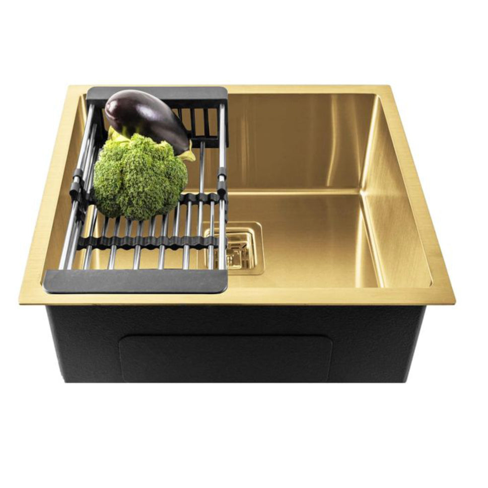 Fossa 24"x18"x10" Inch Single Bowl SS-304 Grade Stainless Steel Handmade Kitchen Sink Gold