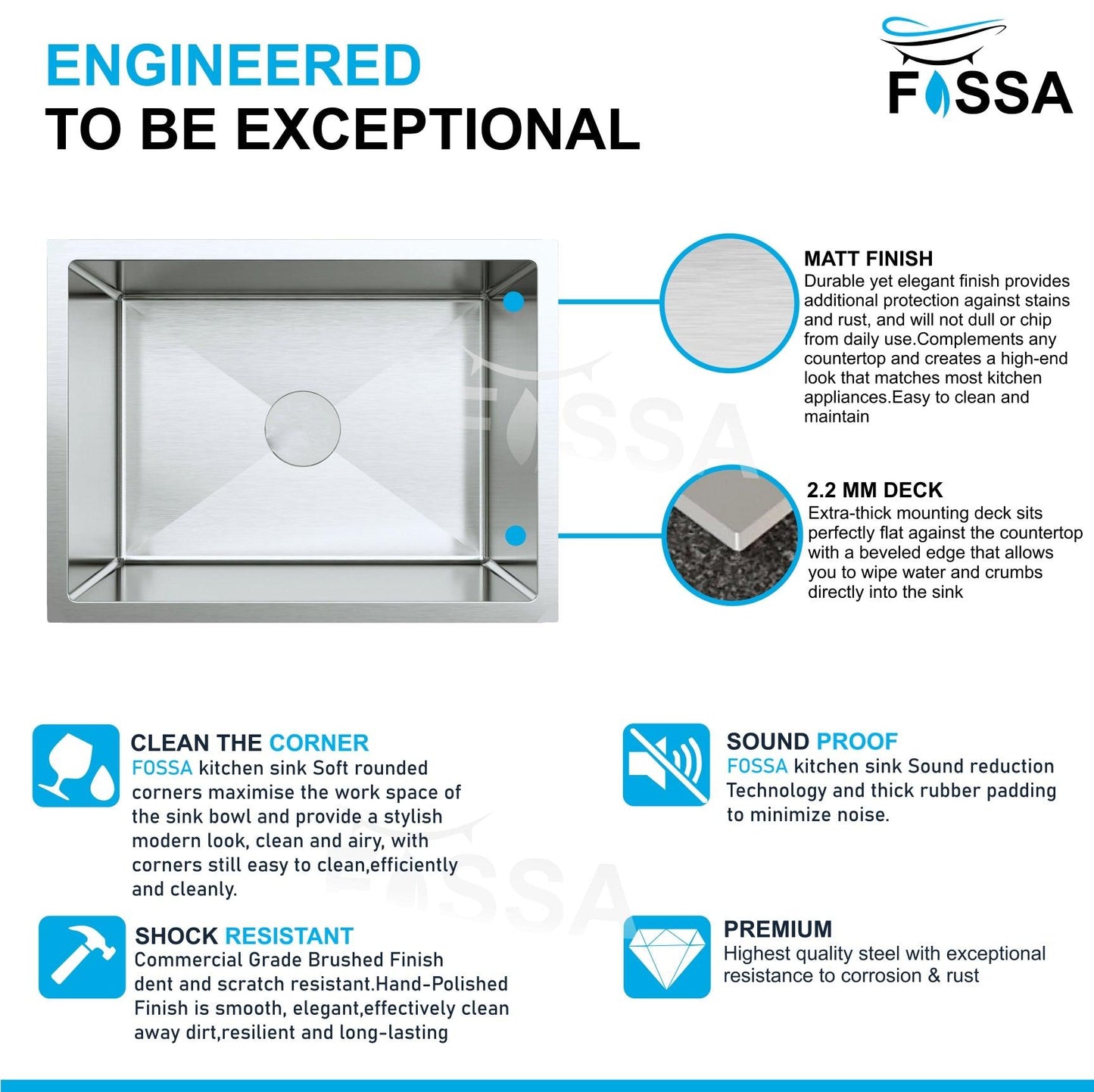 Fossa 24"X18"X10" Single Bowl Stainless Steel Handmade Kitchen Sink Matte Finish - Fossa Home 