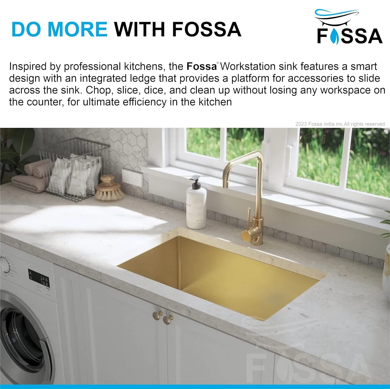 Fossa 24"X18"X10" Single Bowl SS-304 Grade Stainless Steel Handmade Kitchen Sink Gold Fossa Home