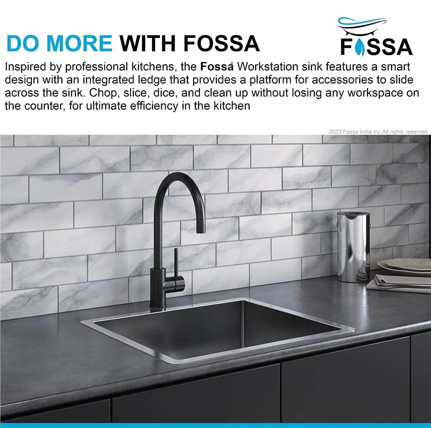 Fossa 27"x20"x10" Single Bowl SS-304 Grade Stainless Steel Handmade Kitchen Sink Black Fossa Home