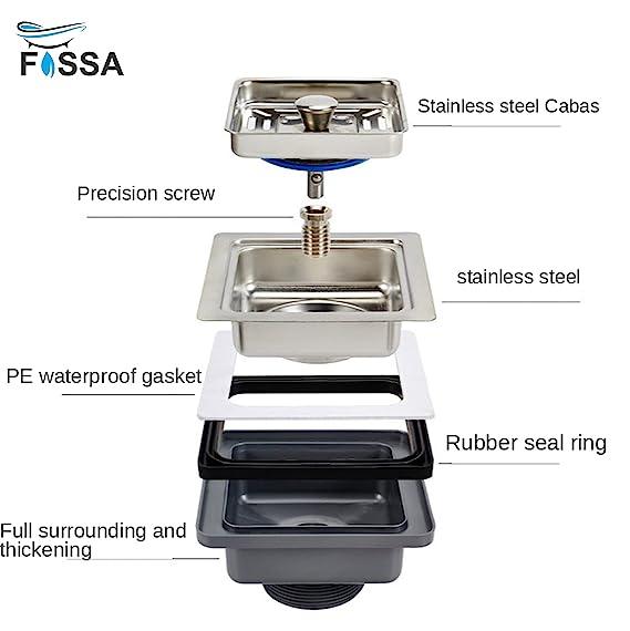 Fossa 3.5 Inch Stainless Steel Kitchen Sink Coupling/Basket Square Strainer, Kitchen Sink Strainer with Removable Waste Basket/Strainer Assembly - Fossa Home 